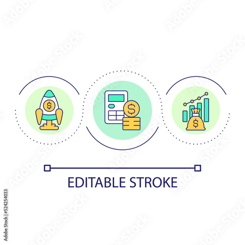 Calculating profit margin for startup loop concept icon. Expenses for starting business abstract idea thin line illustration. Isolated outline drawing. Editable stroke. Arial font used
