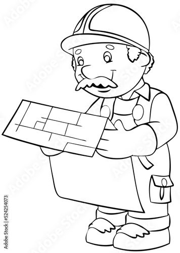 Tableau sur toile Construction worker with a construction plan