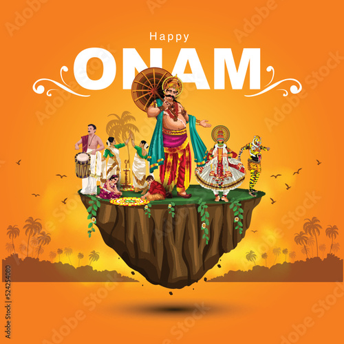 south Indian Kerala festival happy onam greetings background. editable vector illustration design