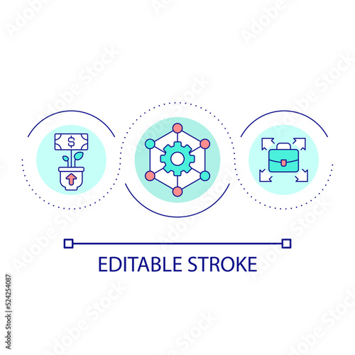 Growth and expansion of business loop concept icon. Creating jobs for economy boosting abstract idea thin line illustration. Development. Isolated outline drawing. Editable stroke. Arial font used