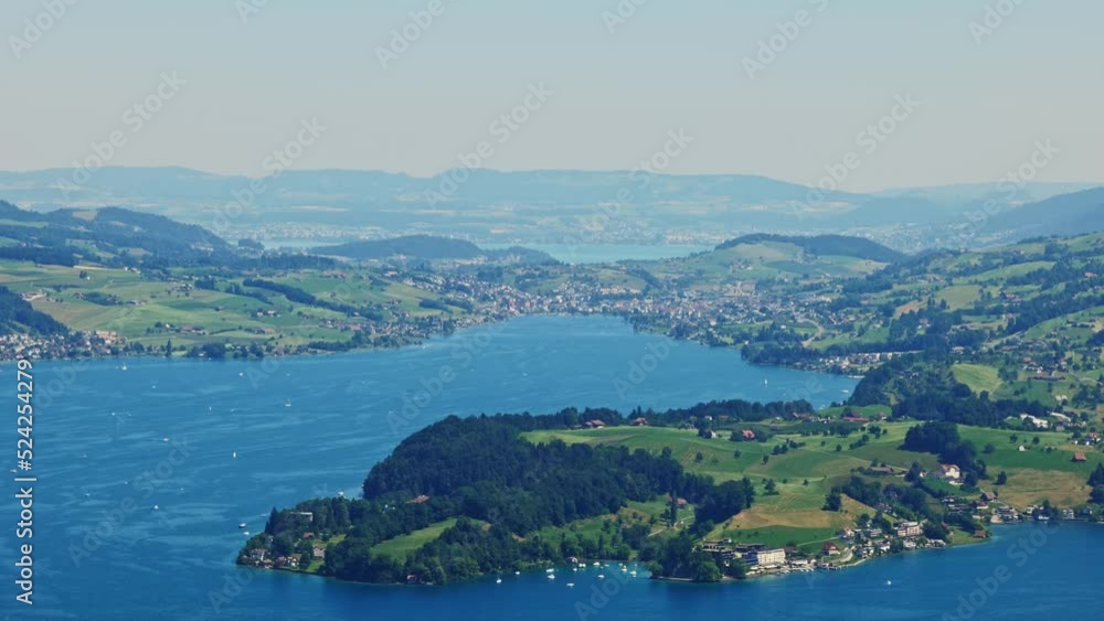 Aerial View over Mountain and Lake View in a Sunny Summer Day on Lake Lucerne and City From Burgenstock, Nidwalden, Switzerland. Aerial View over Mountain and Lake View in a Sunny Summer Day on Lake Lucerne and City From Burgenstock, Nidwalden, Switzerland.