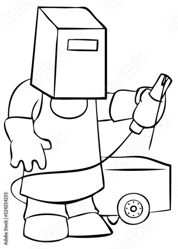 Construction worker with a welder. Element for coloring page. Cartoon style.