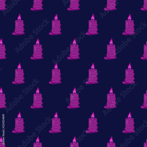 Candle seamless pattern. Halloween background with candle for witches. Halloween party night. Candle halloween pattern. Design for print on wallpaper, wrapping paper, fabric. Vector illustration