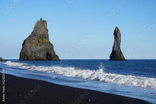 Two rocks at Reynisfjara Black Beach in Iceland
