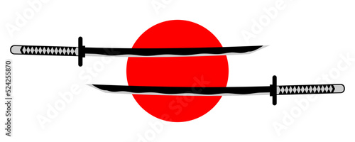 Double katana sword samurai ronin with red circle japanese style tattoo flat vector icon design.	