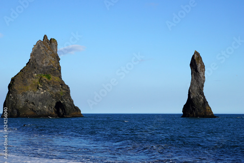 Two rocks at Reynisfjara Black Beach in Iceland