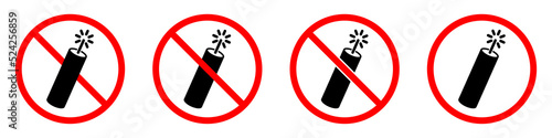 Dynamite prohibition sign. Firecrackers ban signs set. No explosion sign. Vector illustration.