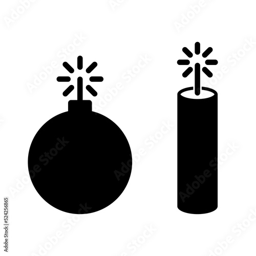 Dynamite stick and bomb icons. Explosives isolated icon. Black sign. Vector illustration.