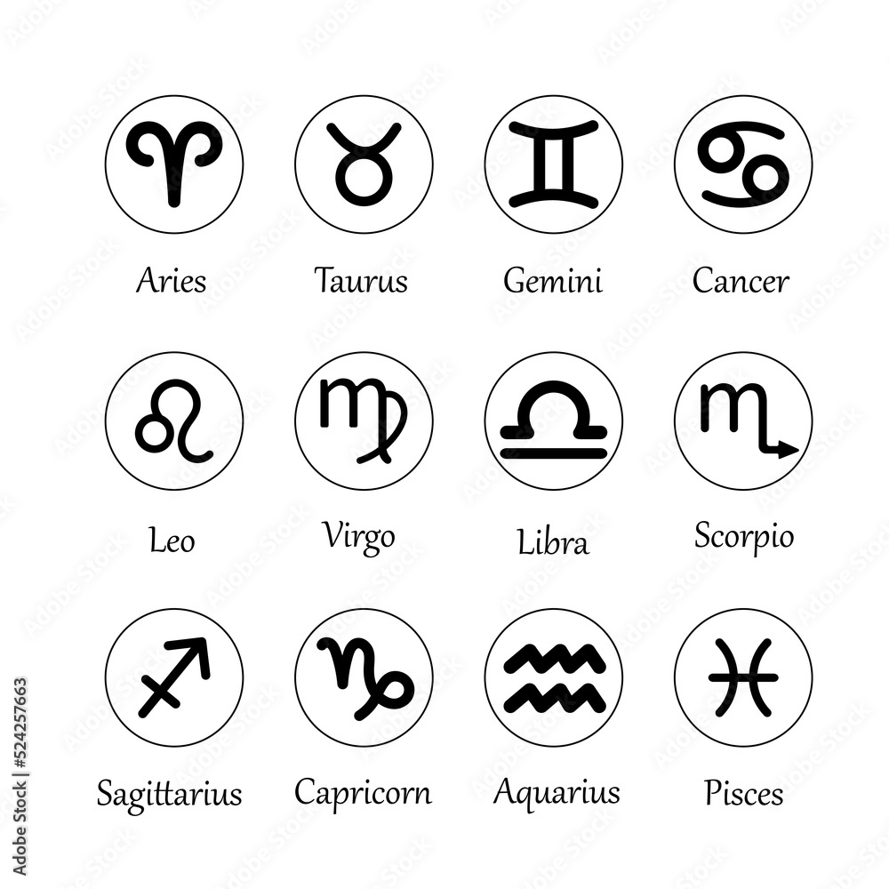 A set of icons with zodiac signs. Astrology. A set of icons with zodiac signs. Astrology.