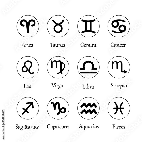 A set of icons with zodiac signs. Astrology.