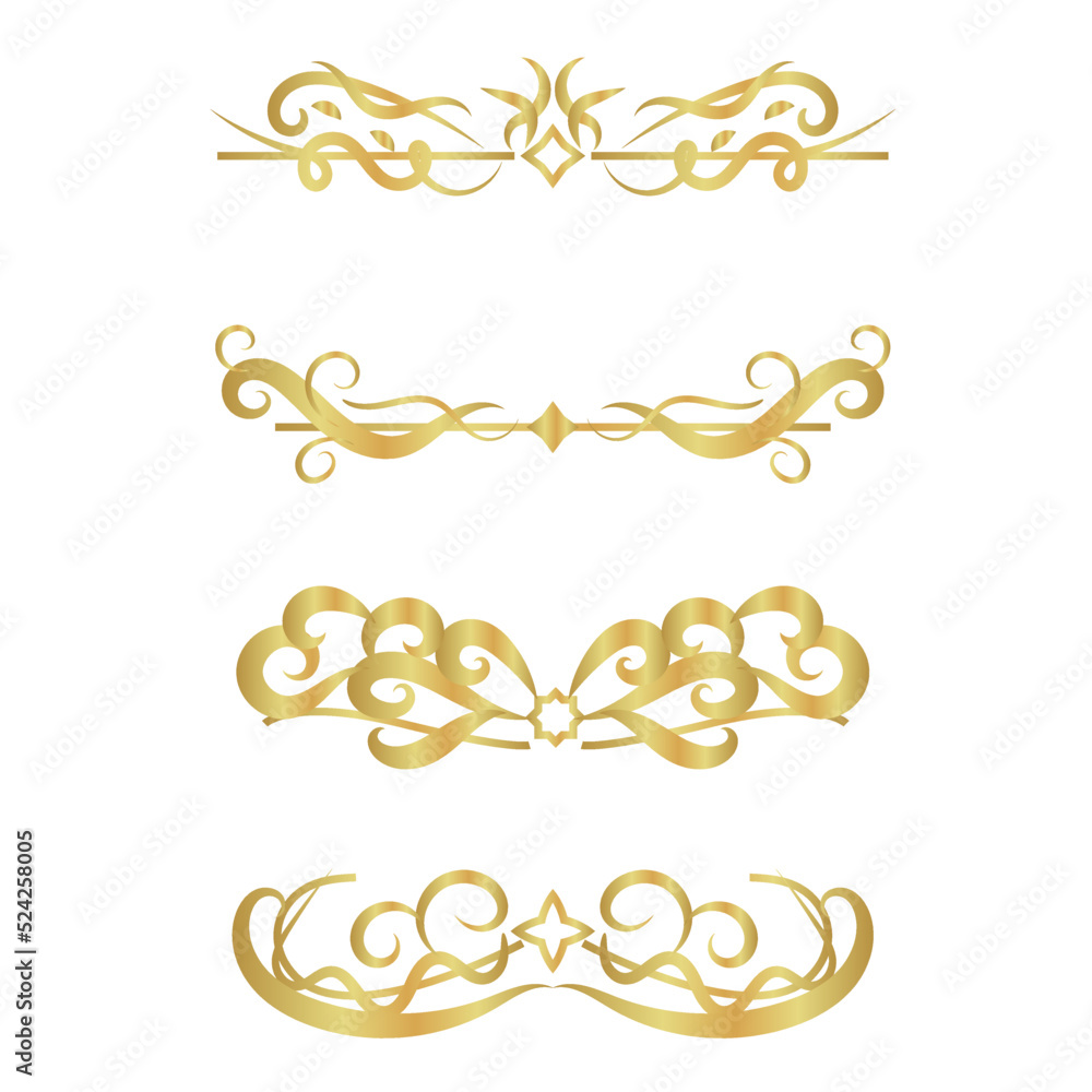 golden swirl lines calligraphy ornament set isolated on white background for luxury graphic design. dividers collection for card and paper decoration or website banner advertisement golden swirl lines calligraphy ornament set isolated on white background for luxury graphic design. dividers collection for card and paper decoration or website banner advertisement