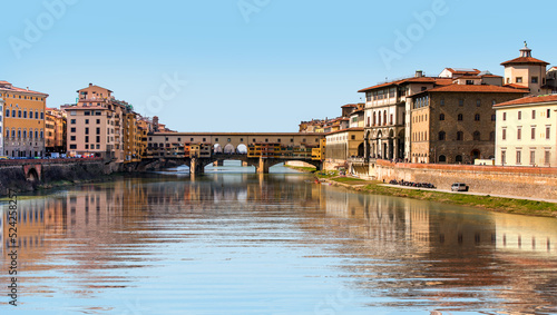 Panoramic view of Florence with  Ponte Vecchio over Arno river -  Florence  Italy