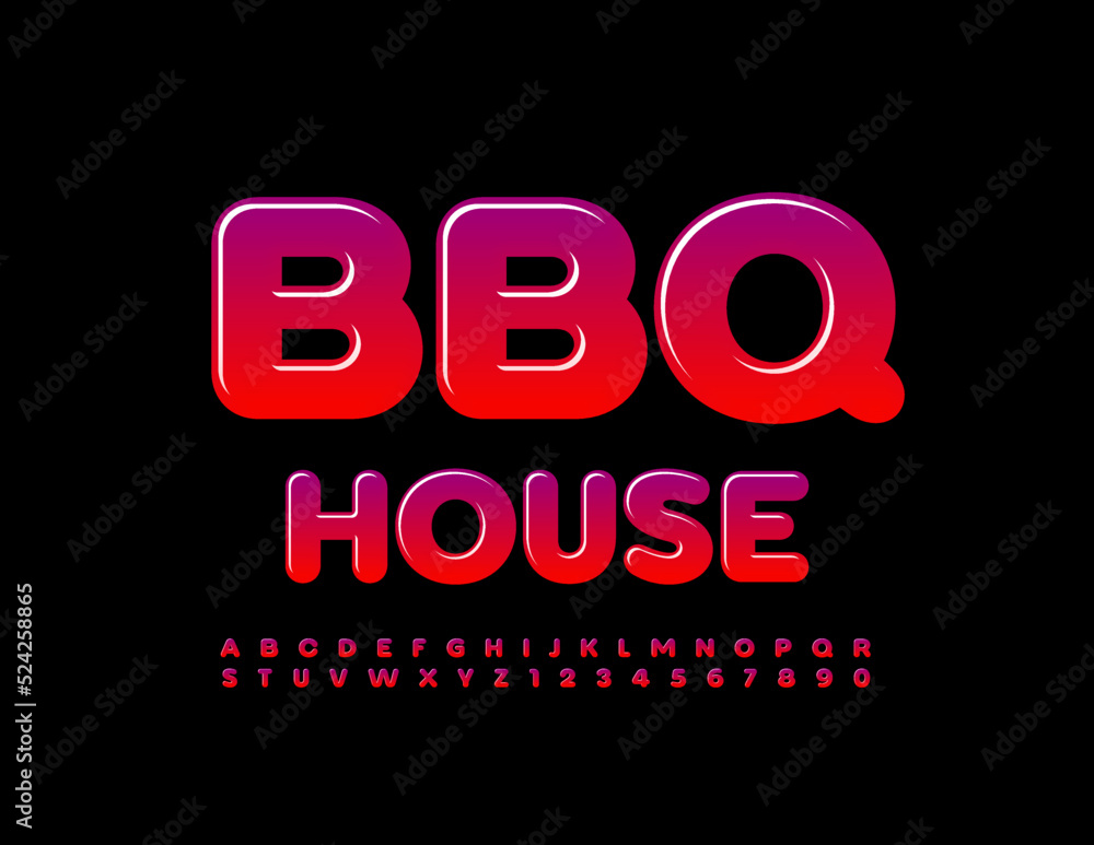 Vector hot banner BBQ House. Bright gradient Font. Creative set of Alphabet Letters and Numbers Vector hot banner BBQ House. Bright gradient Font. Creative set of Alphabet Letters and Numbers