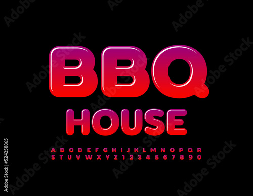 Vector hot banner BBQ House. Bright gradient Font. Creative set of Alphabet Letters and Numbers