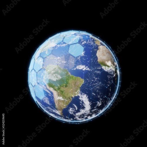 global earth views from space with a shield. Concept of business communication technology isolated background. 3d illustration