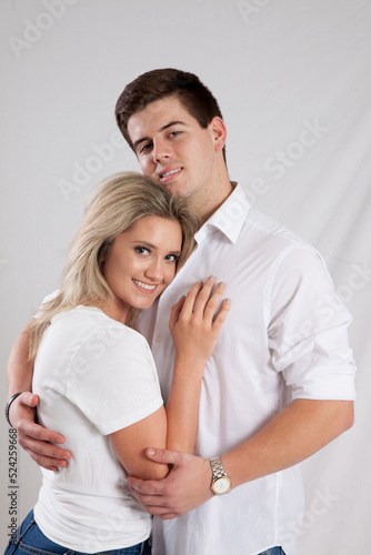Romantic couple smiling together with joy