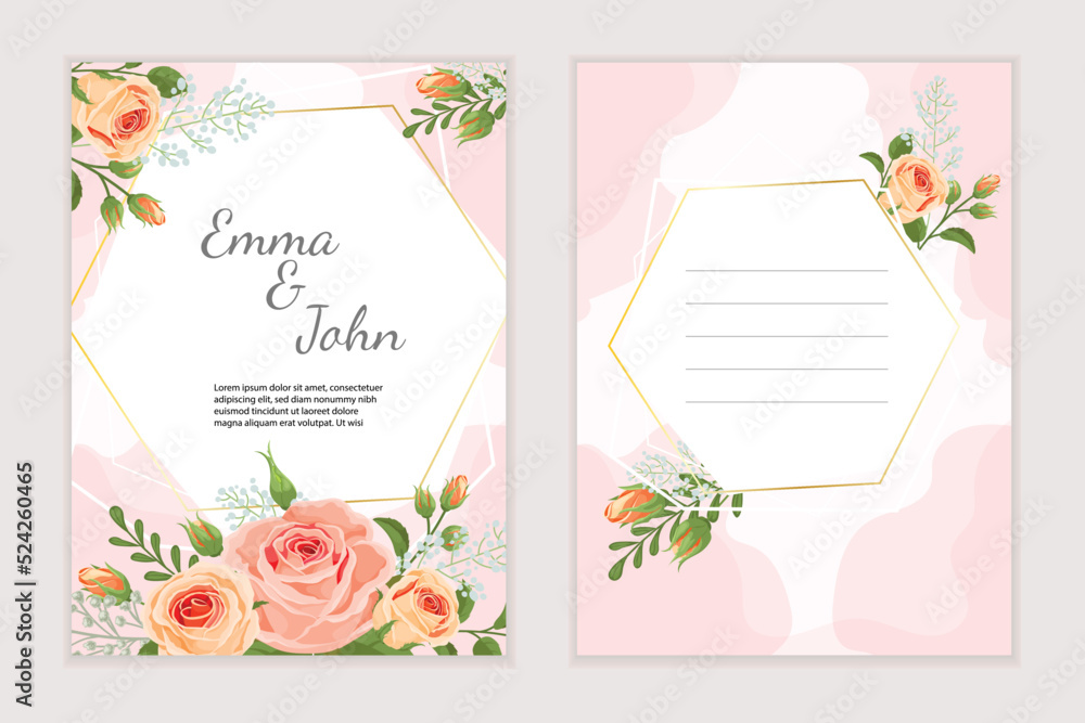 Elegant wedding design templates set  with beautiful roses bouquets. Best for invitations, greeting card, flyers. Vector illustrations collection.
