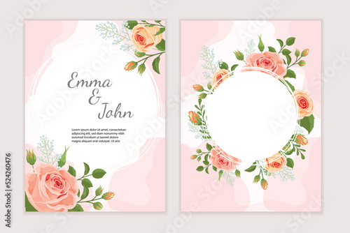Elegant wedding design templates set  with beautiful roses bouquets. Best for invitations, greeting card, flyers. Vector illustrations collection.
