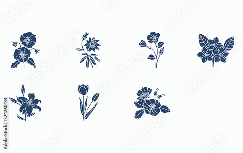 Flowers and petals icon set