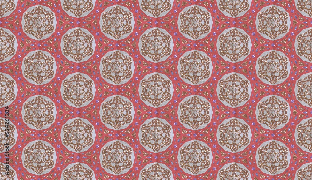 Wallpaper in the style of Baroque. Abstract ethnic ikat pattern. Geometric glitter art deco texture. Design for background, wallpaper, illustration, fabric, clothing, batik, carpet, embroidery.