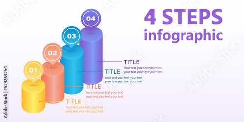 Business infographics in the form of a ladder of four cylinders. 4-step diagram. 3 D. Vector illustration.