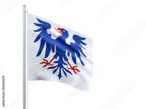 Varmlands (county in Sweden) flag waving on white background, close up, isolated. 3D render