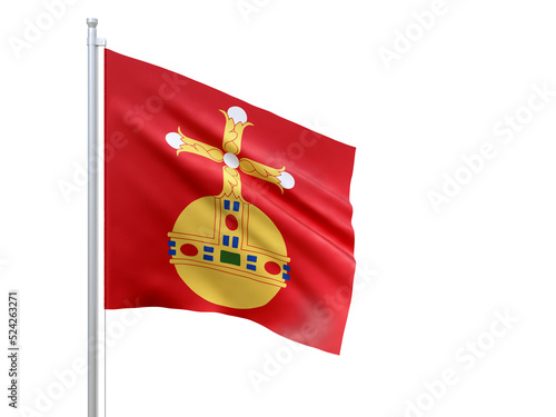 Uppsala (county in Sweden) flag waving on white background, close up, isolated. 3D render