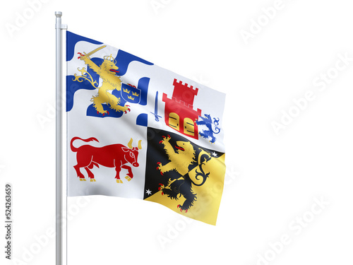 Vastra Gotalands (county in Sweden) flag waving on white background, close up, isolated. 3D render