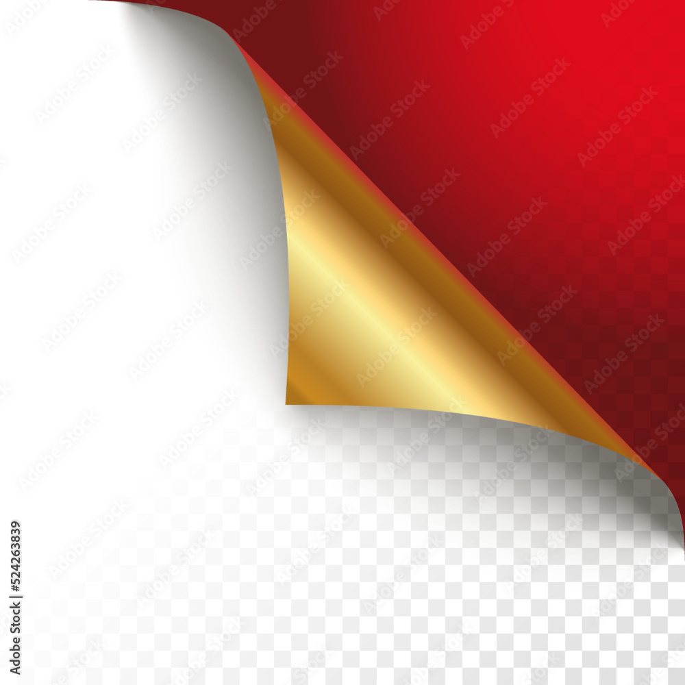 Red corner with gold page curl . Vector illustration. Red corner with gold page curl . Vector illustration.