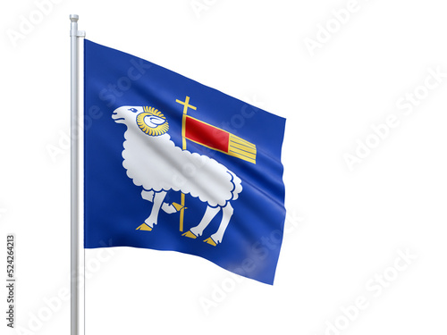 Blekinge (county in Sweden) flag waving on white background, close up, isolated. 3D render