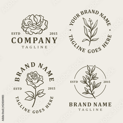 botanical hand drawn logo template vector