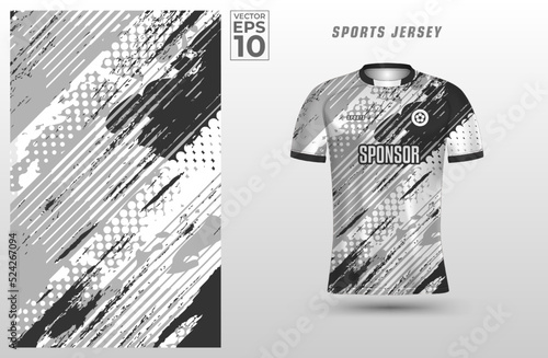 Black White t-shirt sport design template with abstract line halftone pattern for soccer jersey. Sport uniform in front view. T shirt mock up for sport club. Vector Illustration