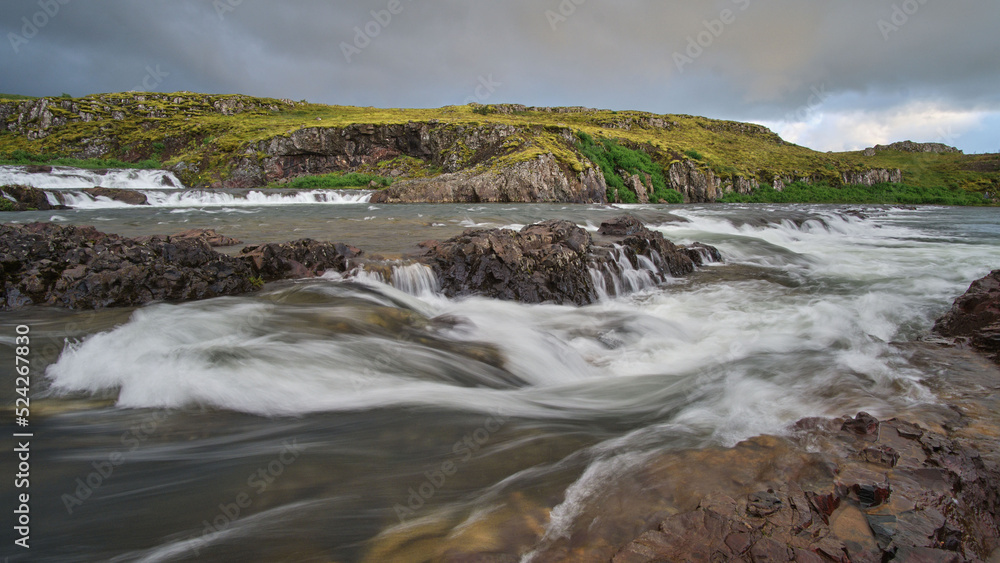 Rapids and waterfalls on the river near Borganes and Husafell, Western Icelnad.