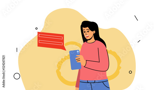 the girl communicates on social networks, online communication on the phone. Communication in messengers, SMS