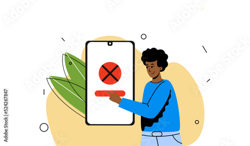 Rejection of the operation in the phone. A man with a phone