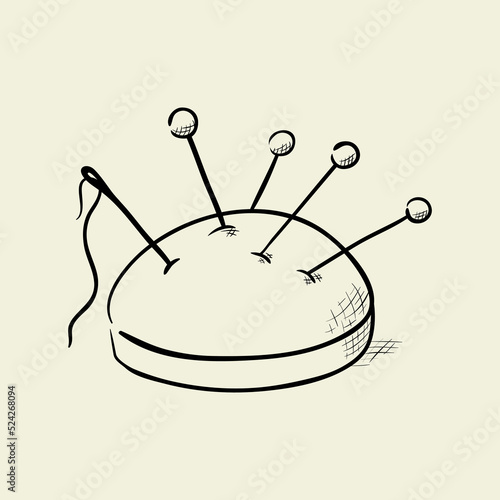 Hand drawn needles and pillow illustration