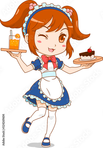 Tableau sur toile Cartoon character of maid cafe girl.