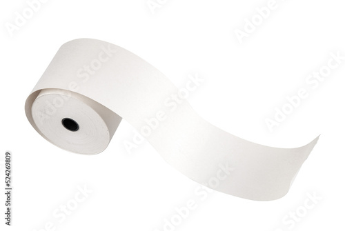 Paper roll for use in cashier machine, refill. Isolated.