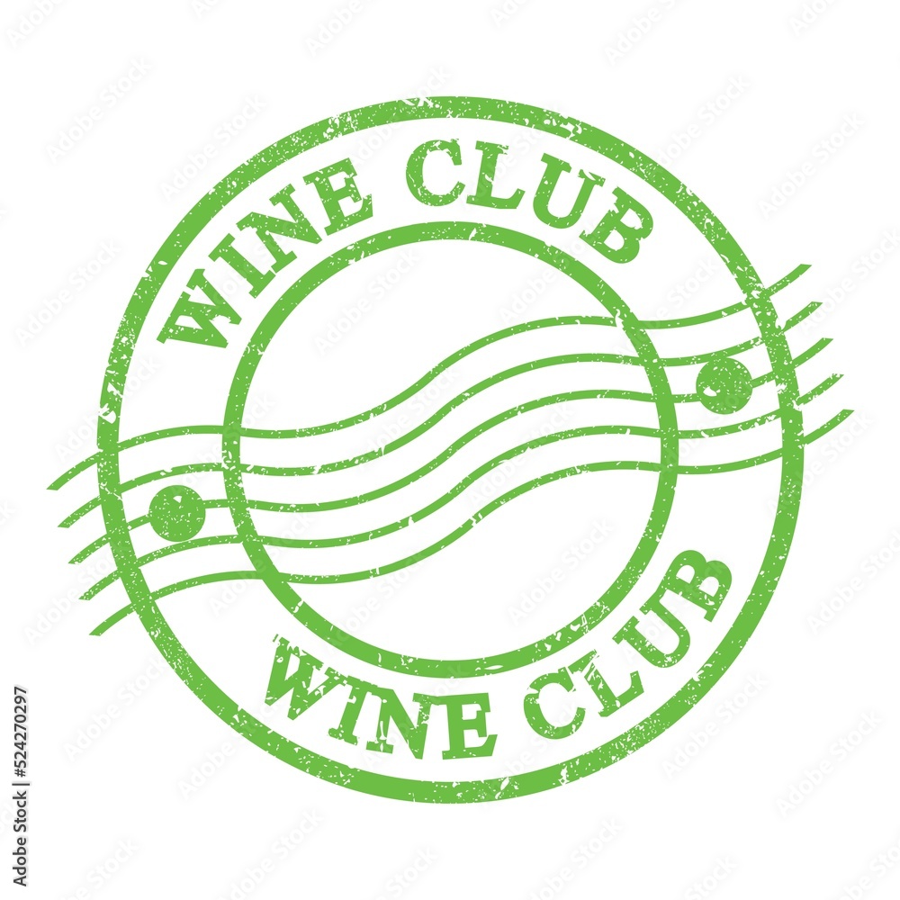 WINE CLUB, text written on green postal stamp. WINE CLUB, text written on green postal stamp.