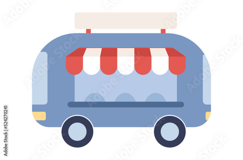 Street kiosk icon. Fast food truck concept. Summer fair. Vector flat illustration 