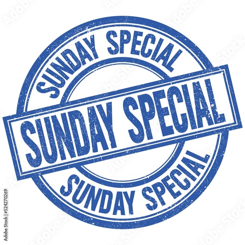 SUNDAY SPECIAL written word on blue stamp sign
