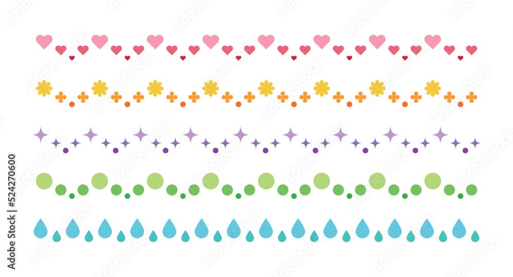 Flower, star, heart, rain, circle shape border line illustration graphic set.
