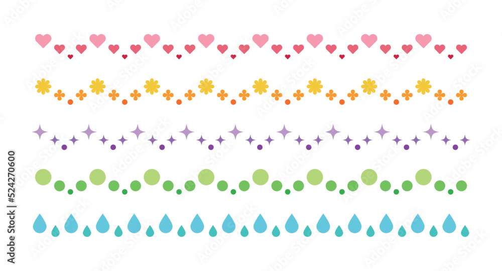Flower, star, heart, rain, circle shape border line illustration graphic set. Flower, star, heart, rain, circle shape border line illustration graphic set.