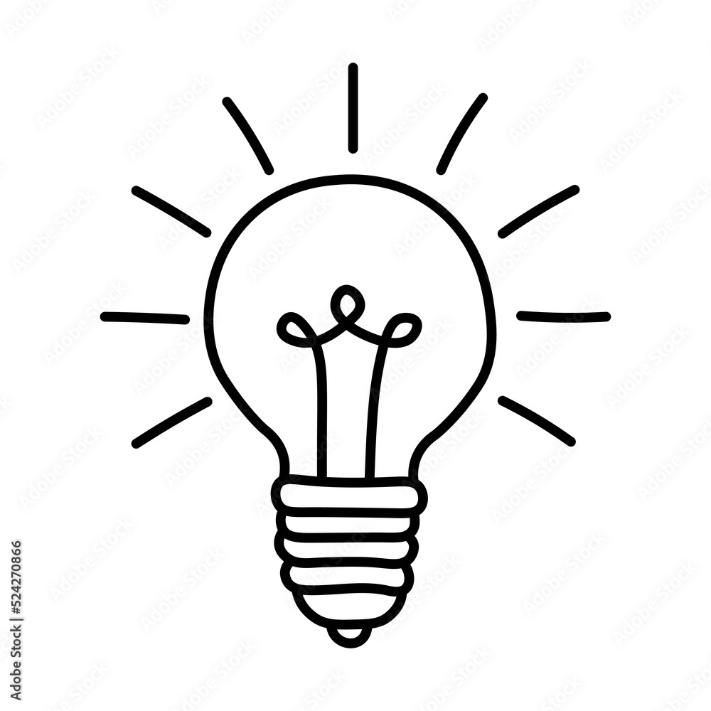 Hand drawn light bulb sketch, flat vector, isolate on white, graphic line art Hand drawn light bulb sketch, flat vector, isolate on white, graphic line art