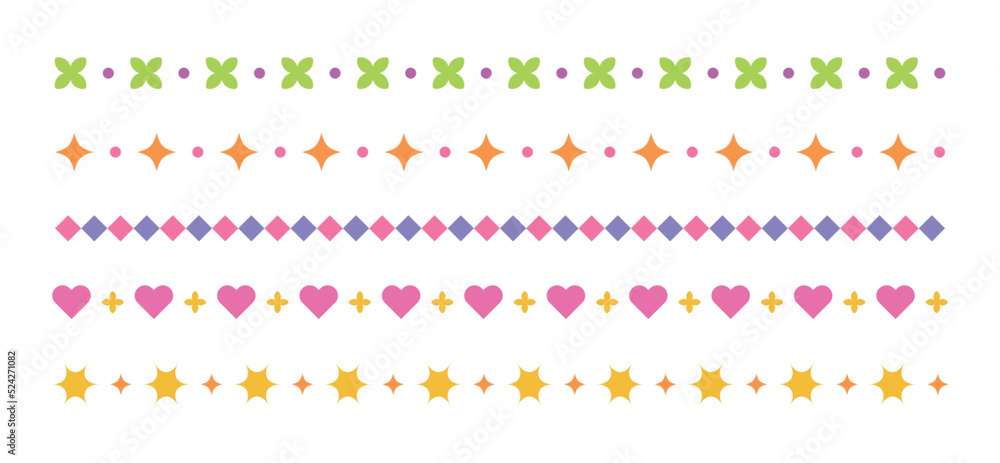 Flower, star, heart, square border line illustration graphic set. Flower, star, heart, square border line illustration graphic set.