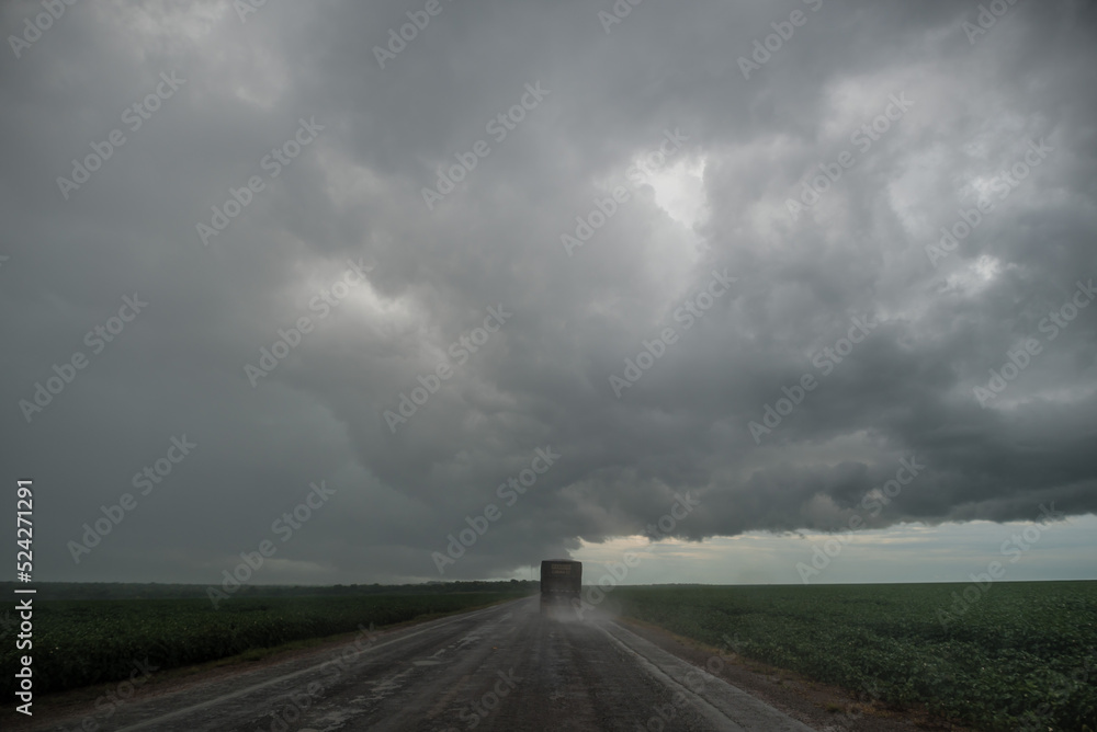rainy clouds over the road