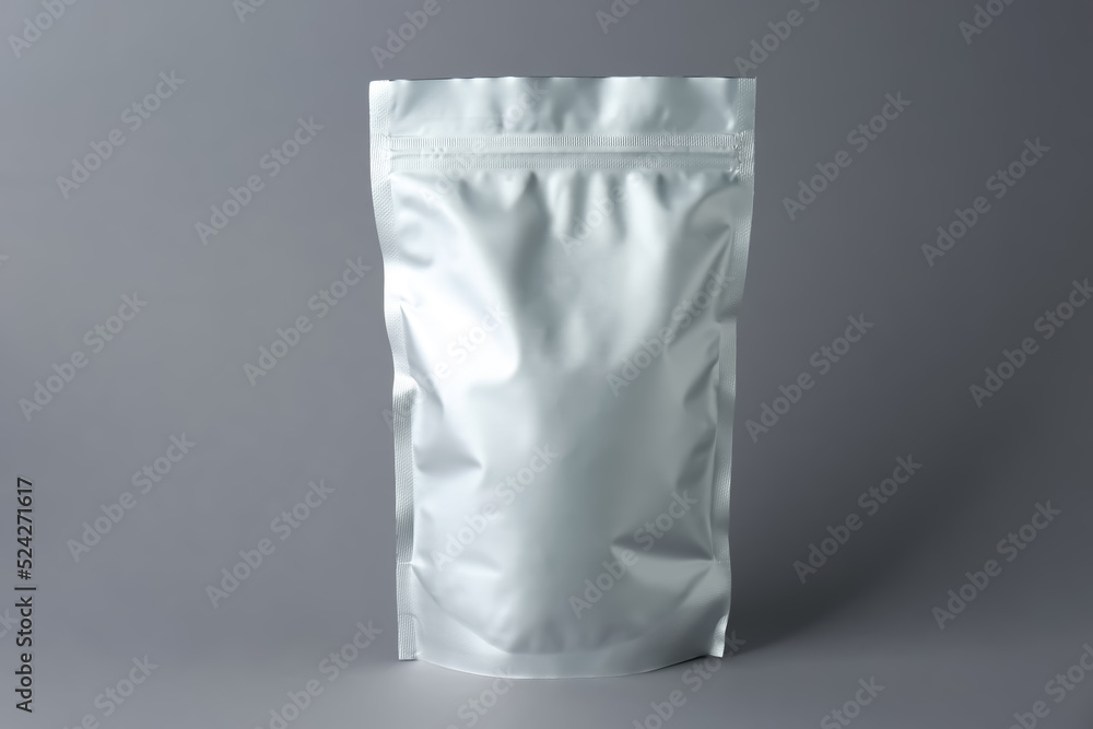 One blank foil package on grey background One blank foil package on grey background