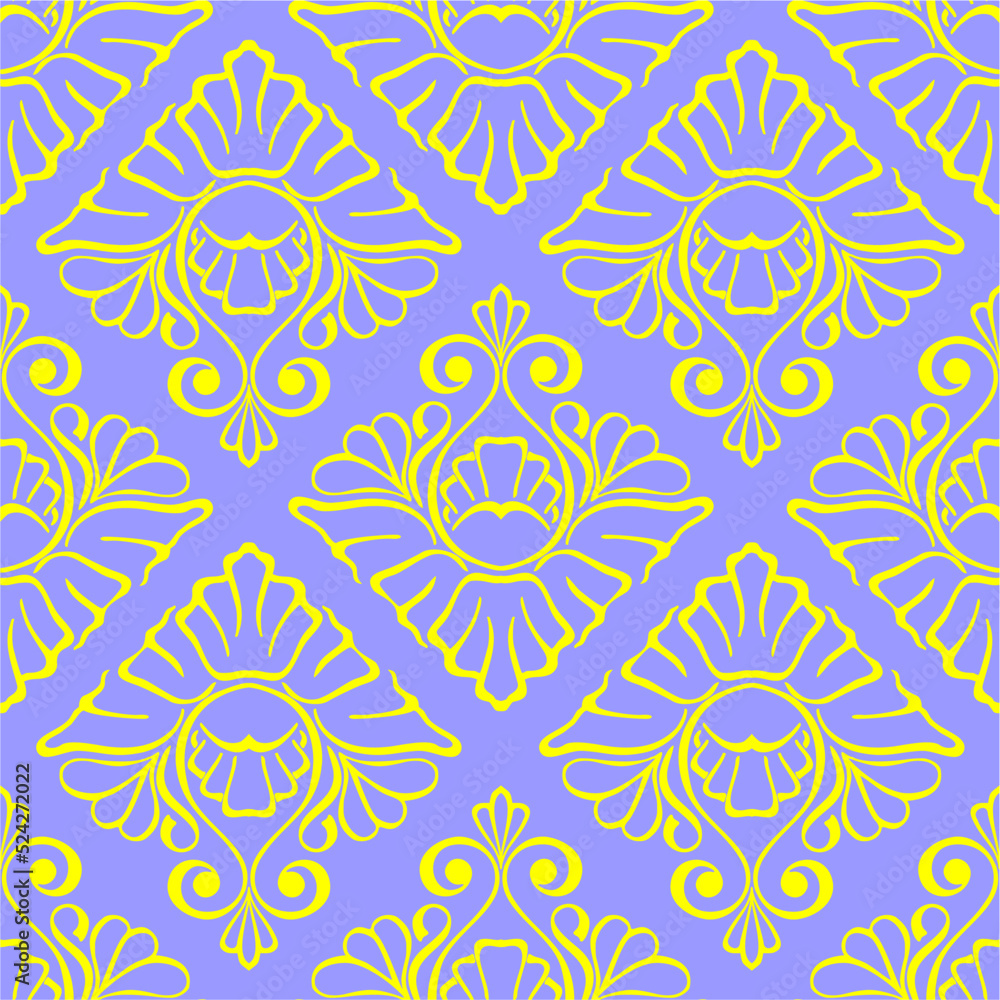 seamless graphic pattern, floral yellow ornament tile on blue background, texture, design seamless graphic pattern, floral yellow ornament tile on blue background, texture, design
