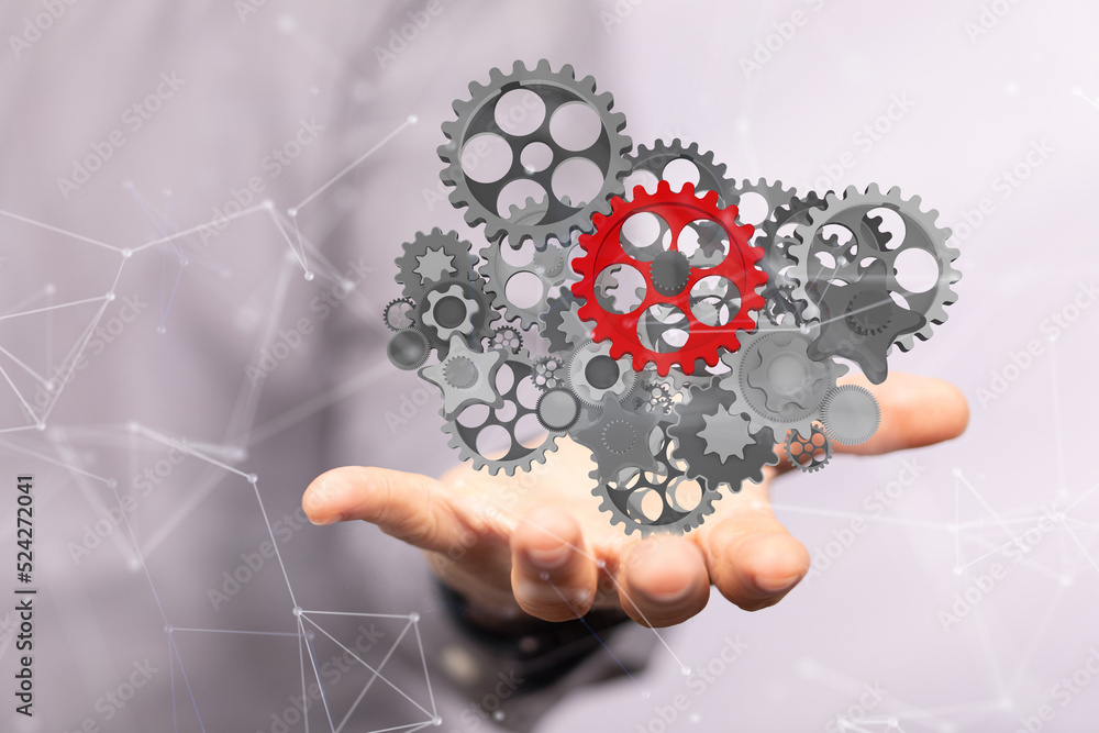 gear system data. Connecting lines and dots.Big data visualization gear system data. Connecting lines and dots.Big data visualization