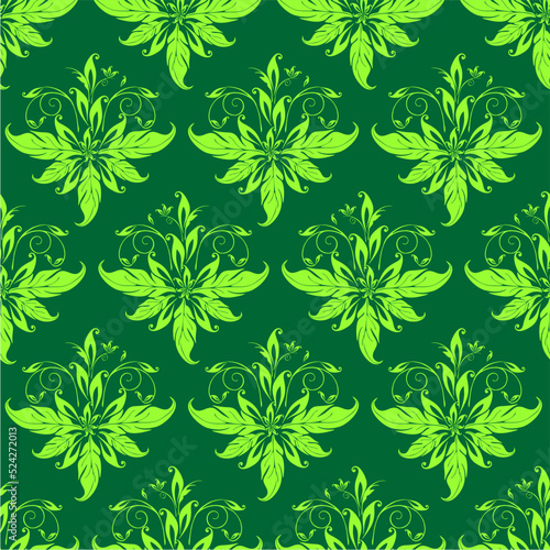 seamless graphic olive pattern on green background, floral ornament tile, texture, design